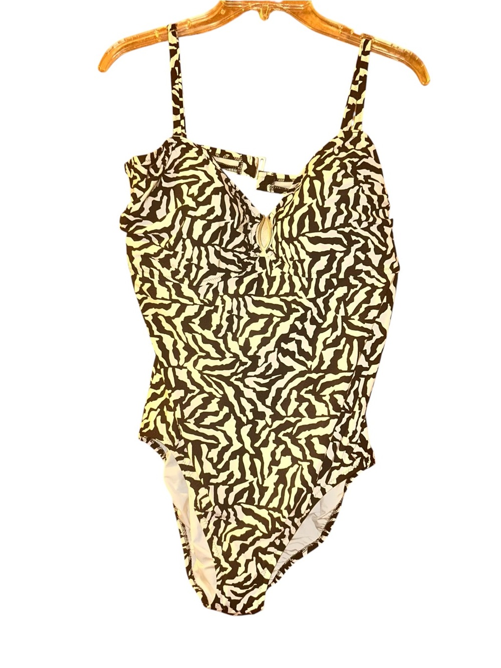 New Lands end brown cream zebra animal print 1 piece swimsuit plus size 18